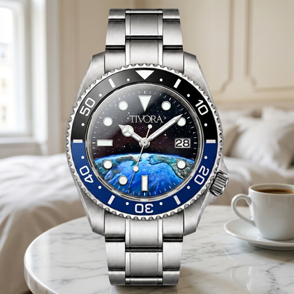 EQUINOX Argent Steel Earth Dial – front view