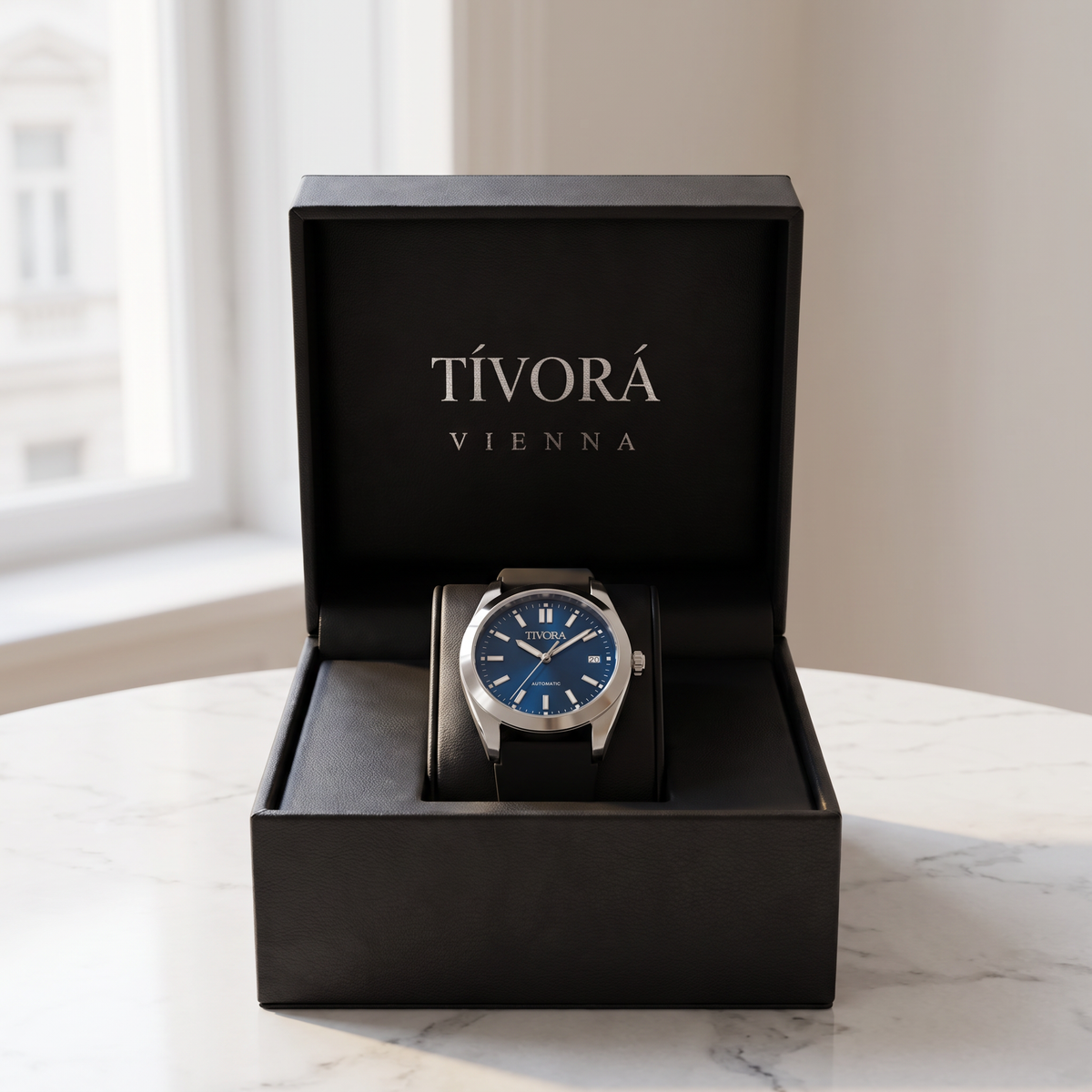 Marinex Argent Steel Deep Azure Dial Rubber – in the TÍVORÁ box