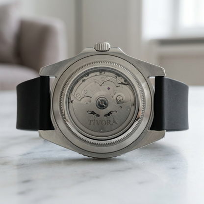 Marinex Argent Steel Deep Azure Dial Rubber – case back with movement
