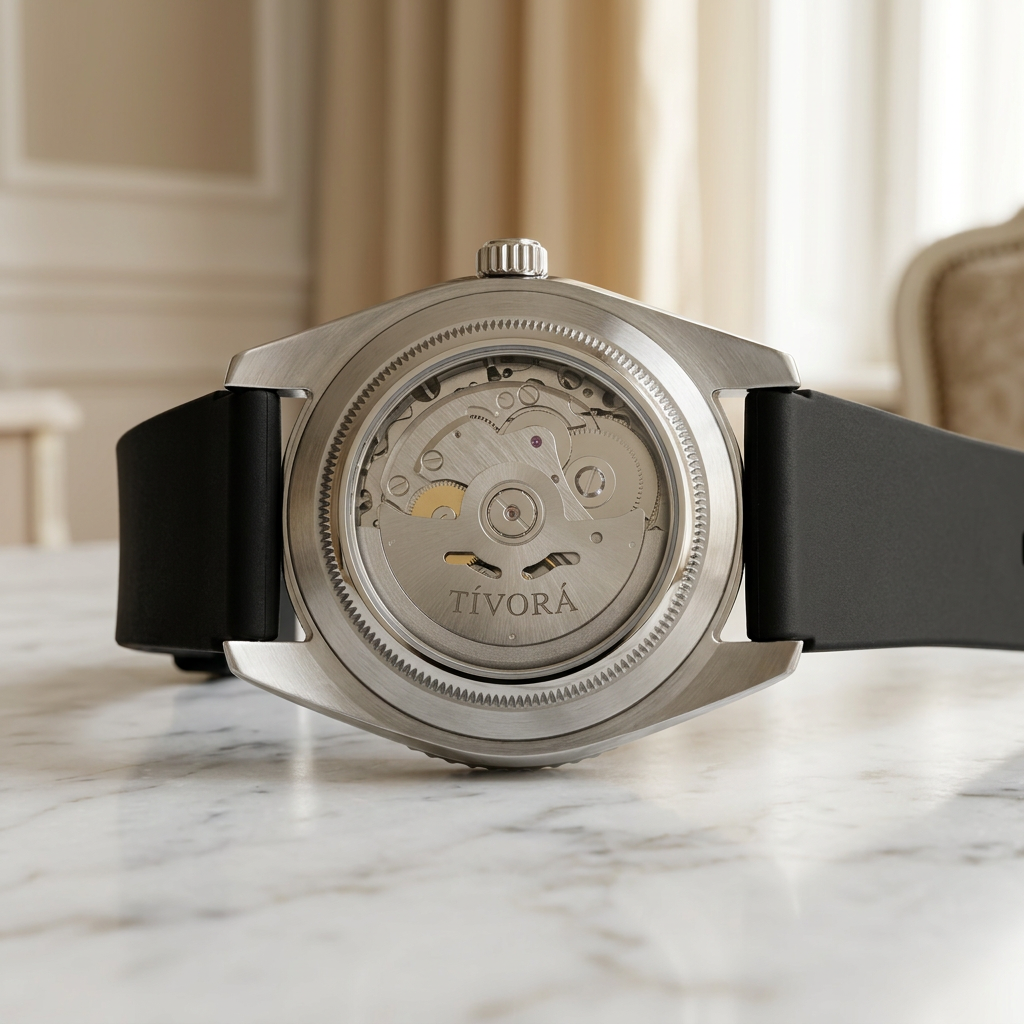 Marinex Argent Steel Frost Dial Rubber – case back with movement