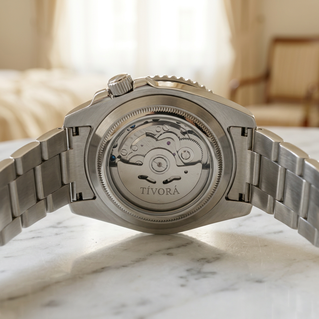 Meridian Argent Steel Azure Dial – case back with movement