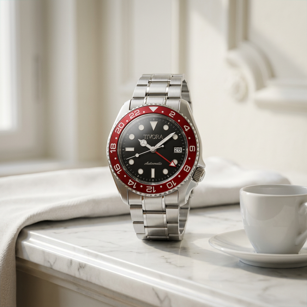 Meridian Argent Steel Crimson Dial – front view