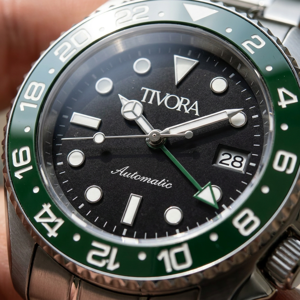 Meridian Argent Steel Emerald Dial – close-up
