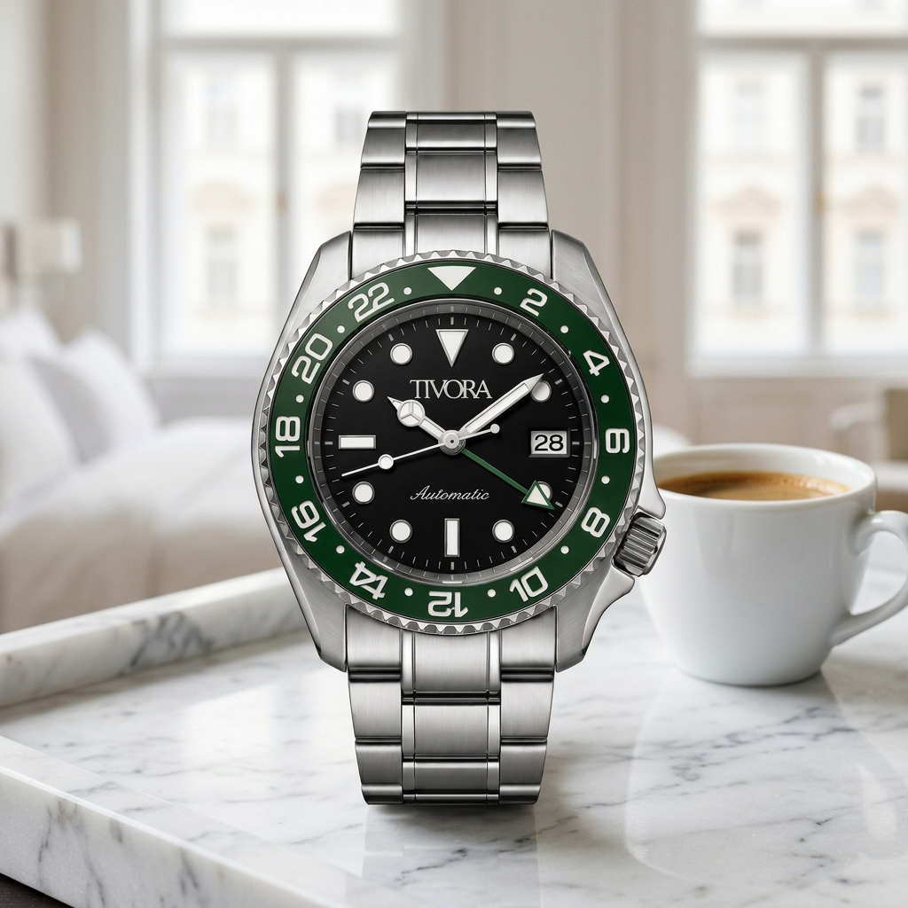 Meridian Argent Steel Emerald Dial – front view