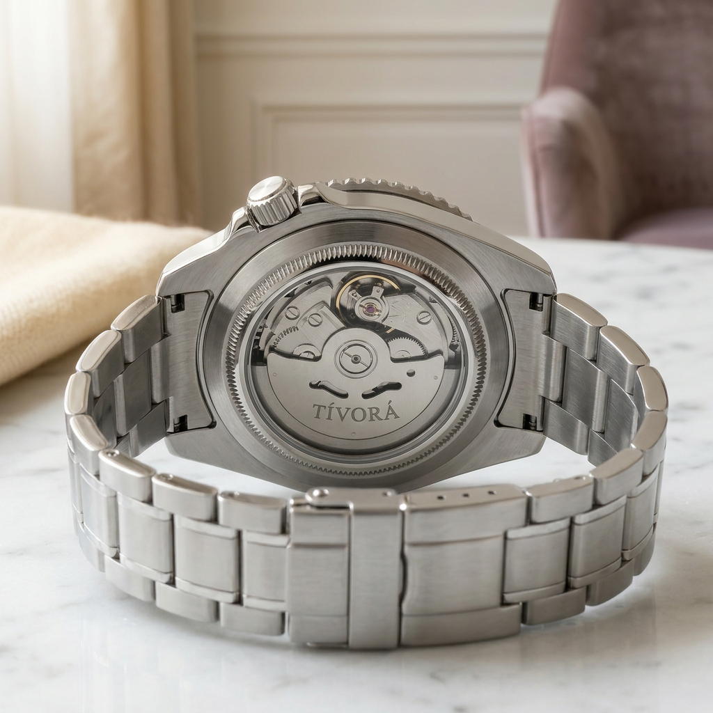 Meridian Argent Steel Light Azure Dial – case back with movement