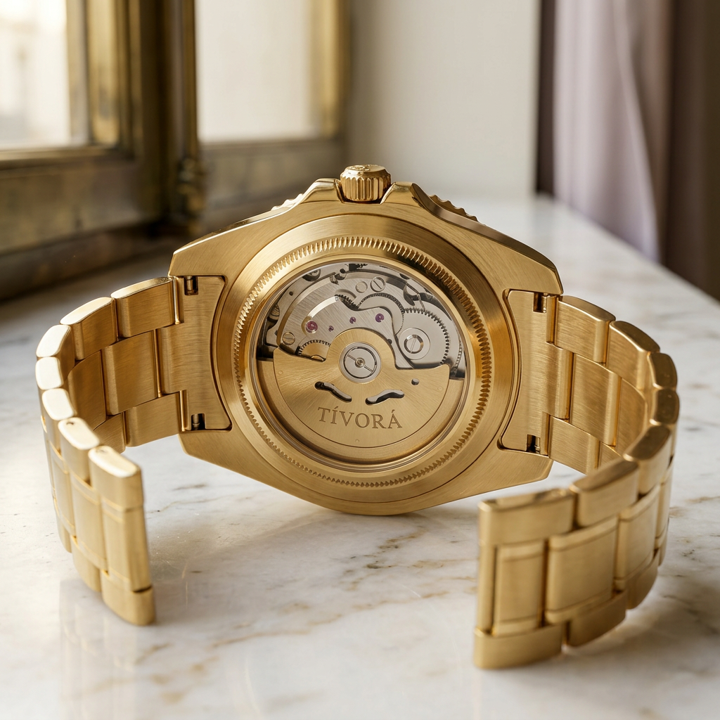 Meridian Aurelius Steel Onyx Dial – case back with movement