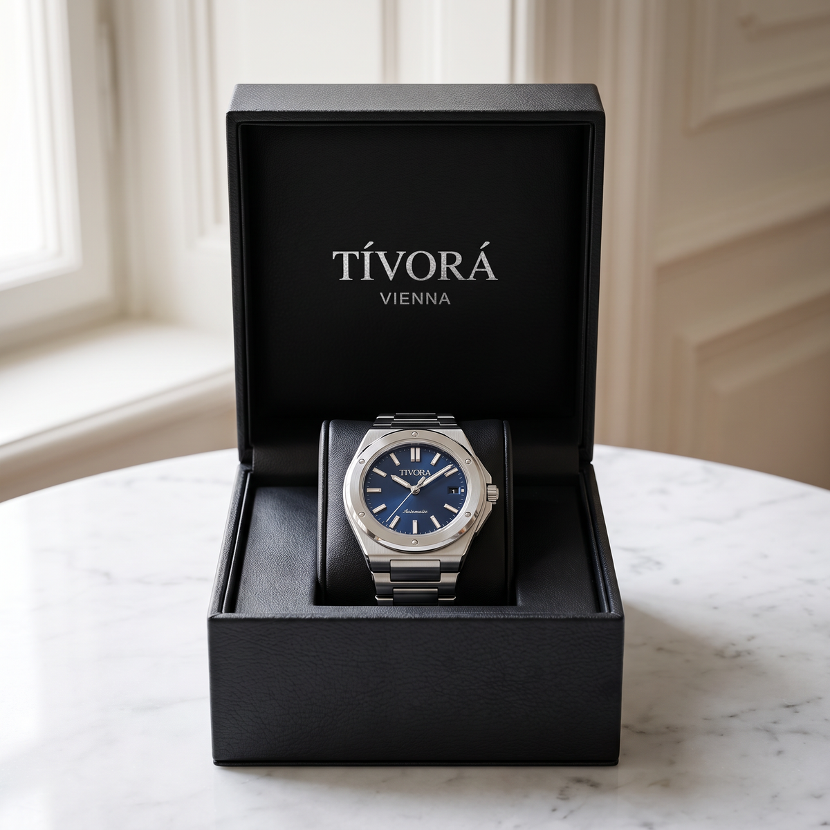 Vertex Argent Steel Azure Dial – in the TÍVORÁ box