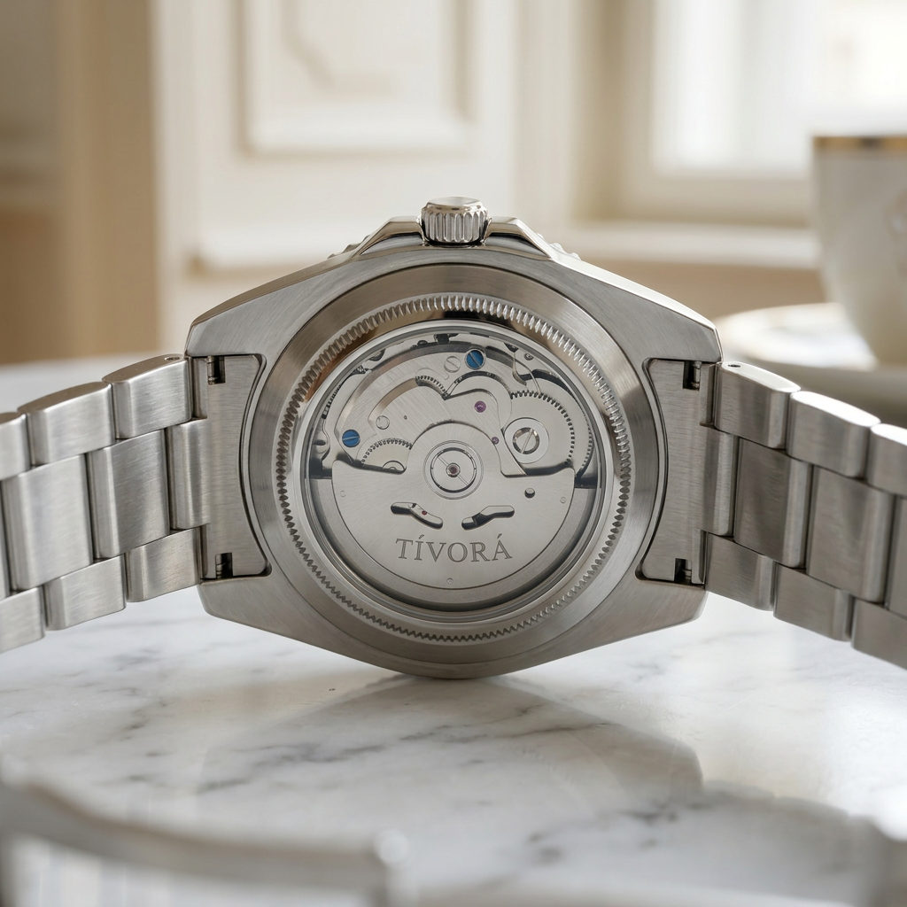 Vertex Argent Steel Azure Dial – case back with movement