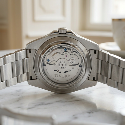 Vertex Argent Steel Azure Dial – case back with movement