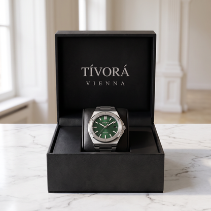 Vertex Argent Steel Emerald Dial – in the TÍVORÁ box