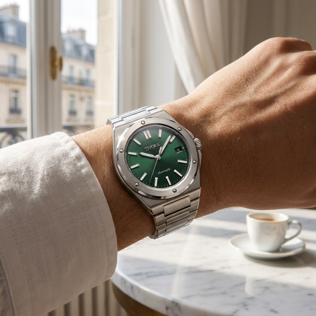 Vertex Argent Steel Emerald Dial – on the wrist
