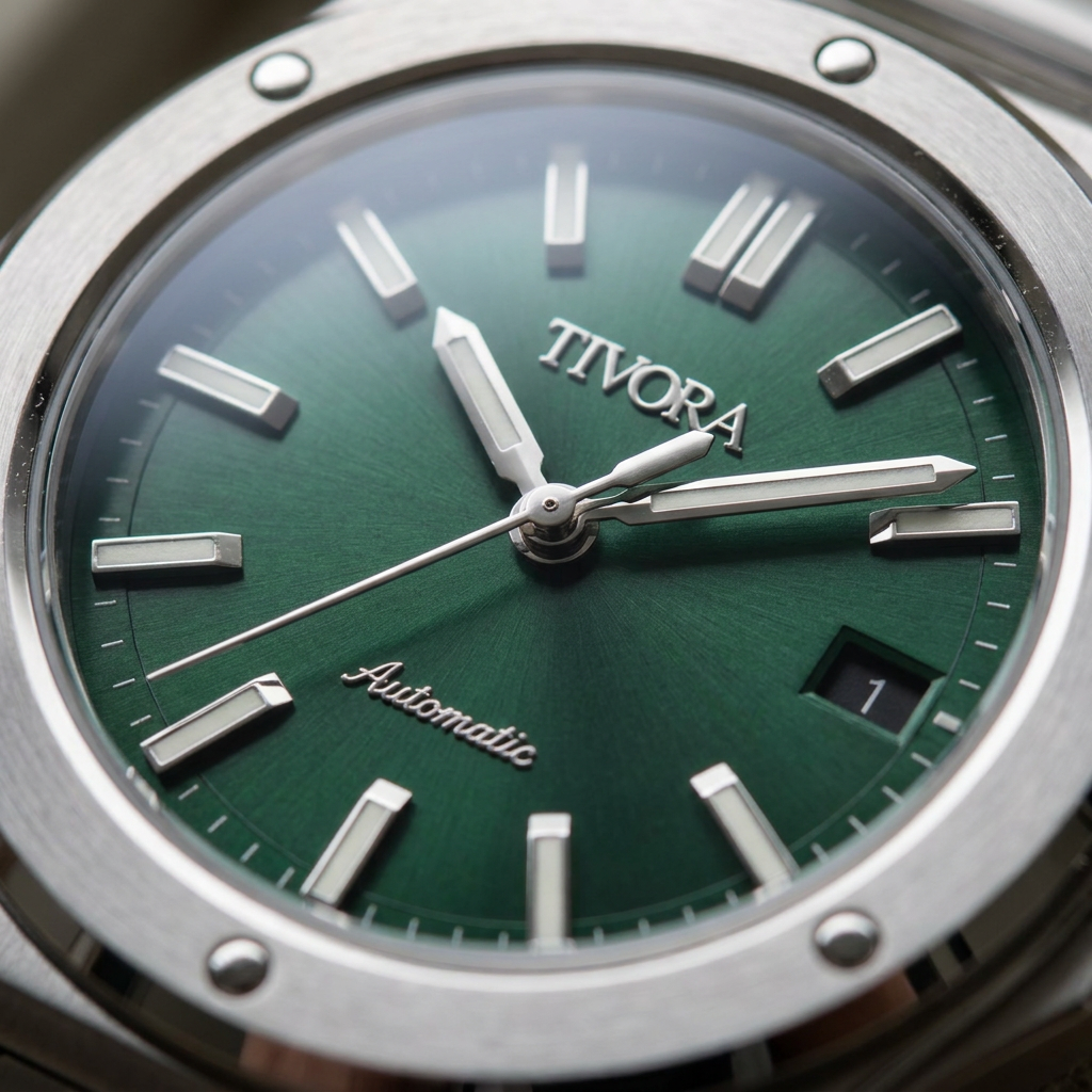 Vertex Argent Steel Emerald Dial – close-up