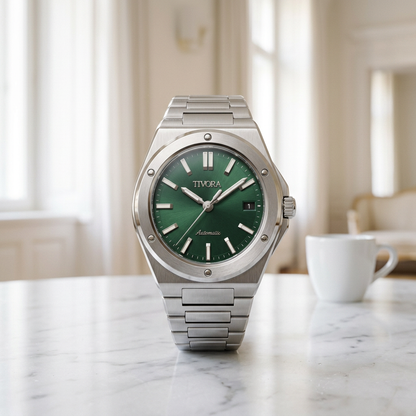 Vertex Argent Steel Emerald Dial – front view