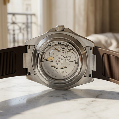 Vertex Argent Steel Grey Dial Rubber – case back with movement