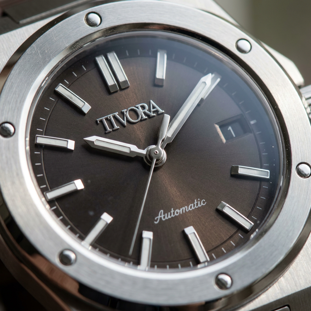 Vertex Argent Steel Grey Dial Rubber – close-up