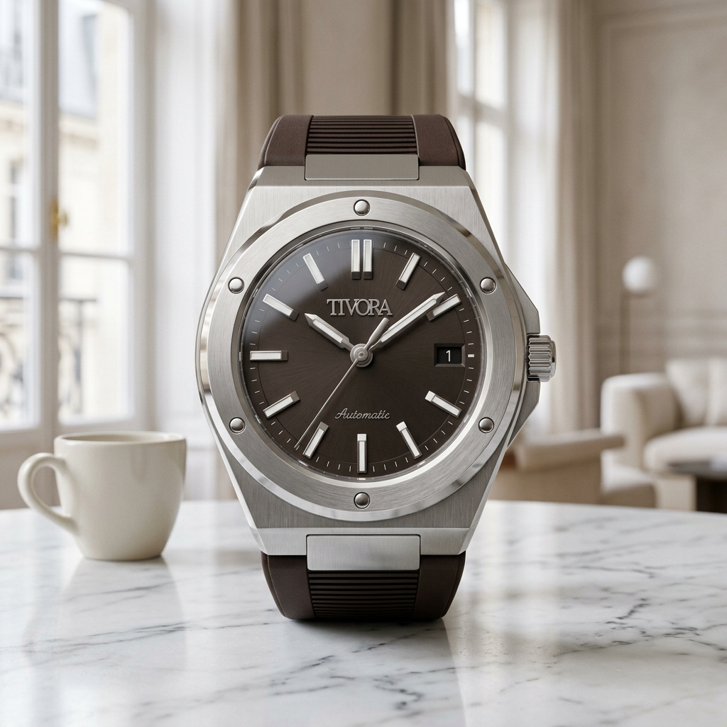 Vertex Argent Steel Grey Dial Rubber – front view