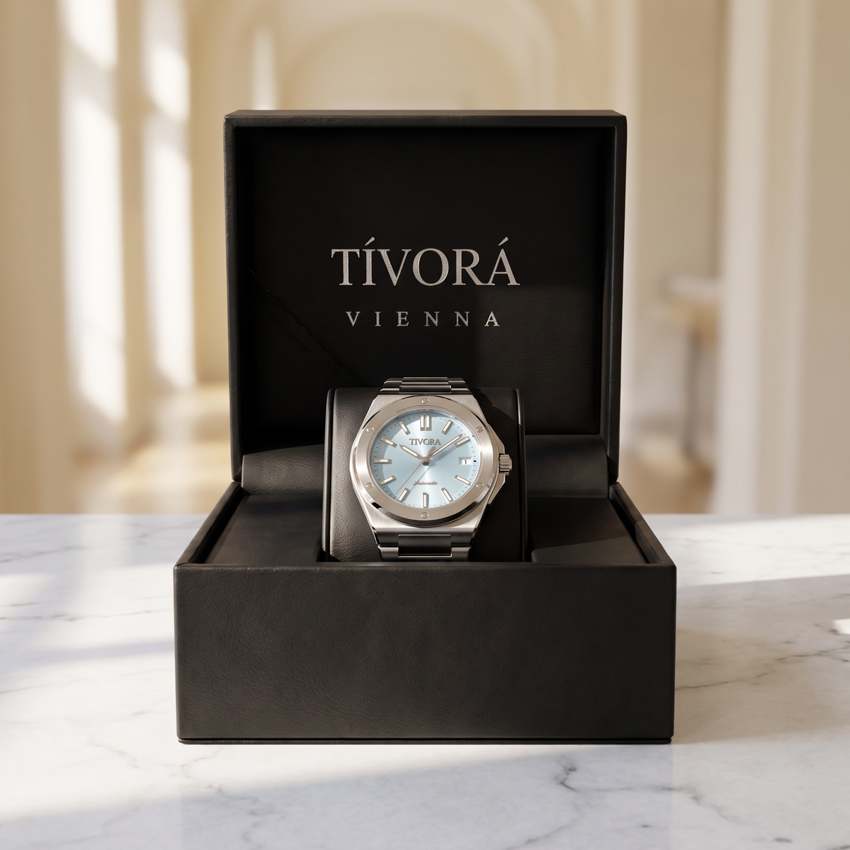 Vertex Argent Steel Sky Dial – in the TÍVORÁ box
