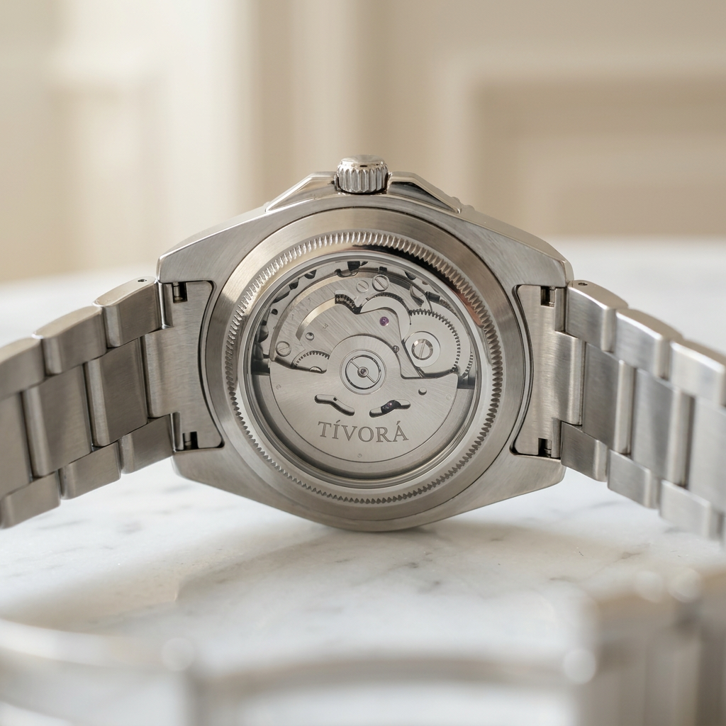 Vertex Argent Steel Sky Dial – case back with movement