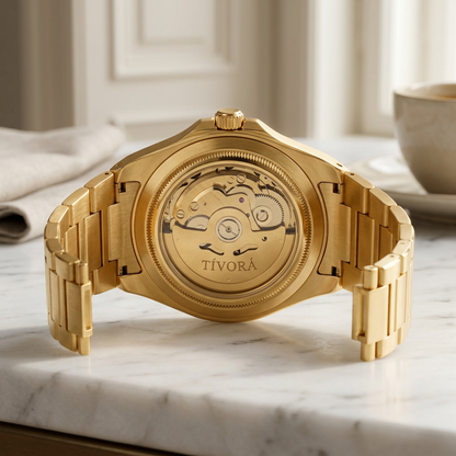 Vertex Aurelius Steel Frost Dial – case back with movement