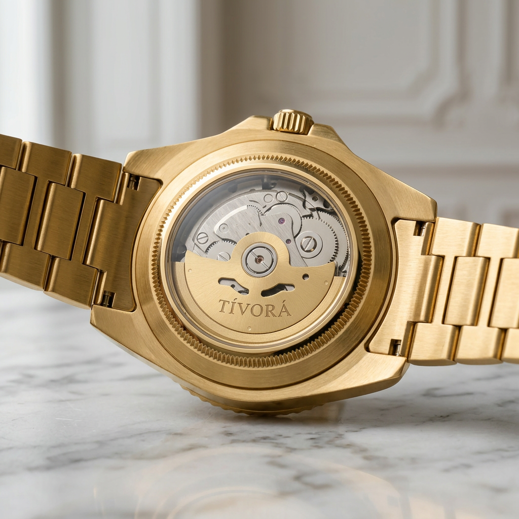 Vertex Aurelius Steel Onyx Dial – case back with movement