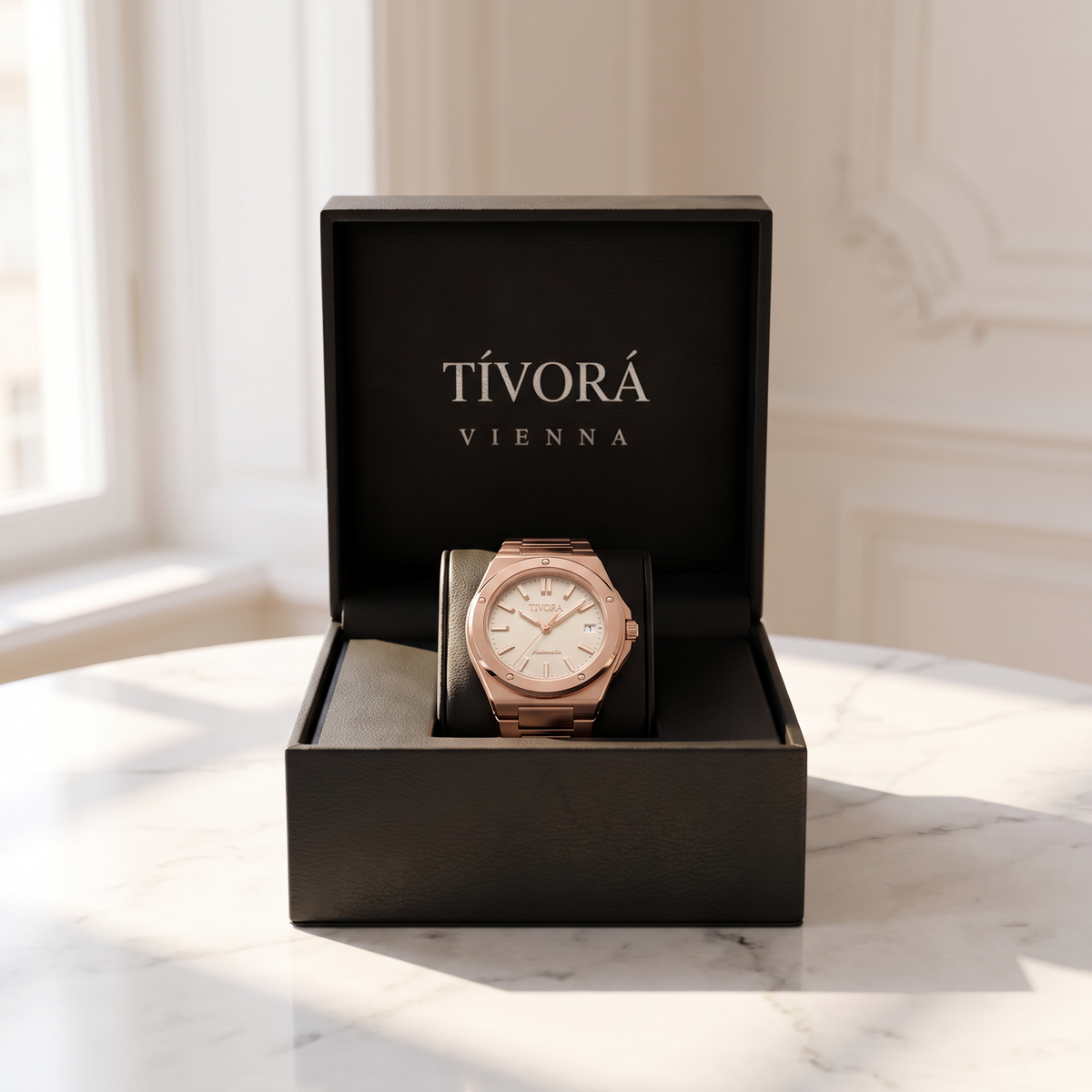 Vertex Rose Steel Champagne Dial – in the TÍVORÁ box