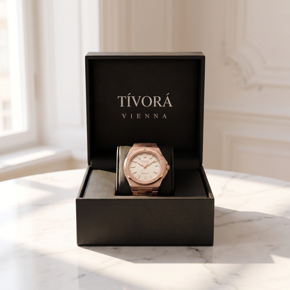 Vertex Rose Steel Champagne Dial – in the TÍVORÁ box