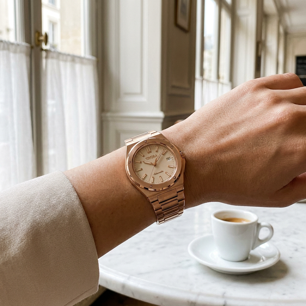 Vertex Rose Steel Champagne Dial – on the wrist