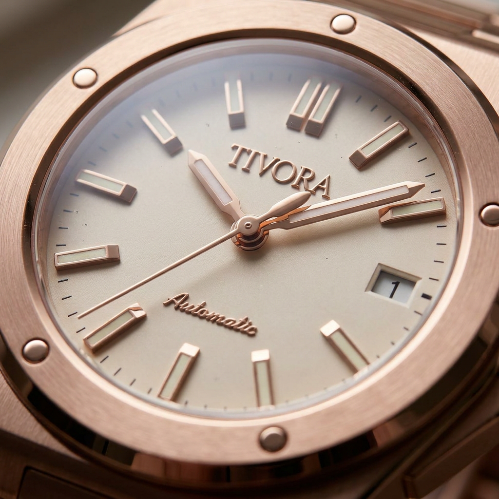 Vertex Rose Steel Champagne Dial – close-up