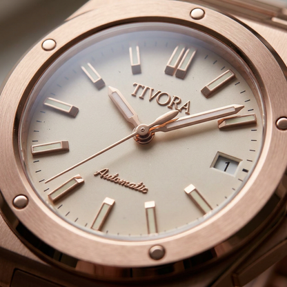 Vertex Rose Steel Champagne Dial – close-up