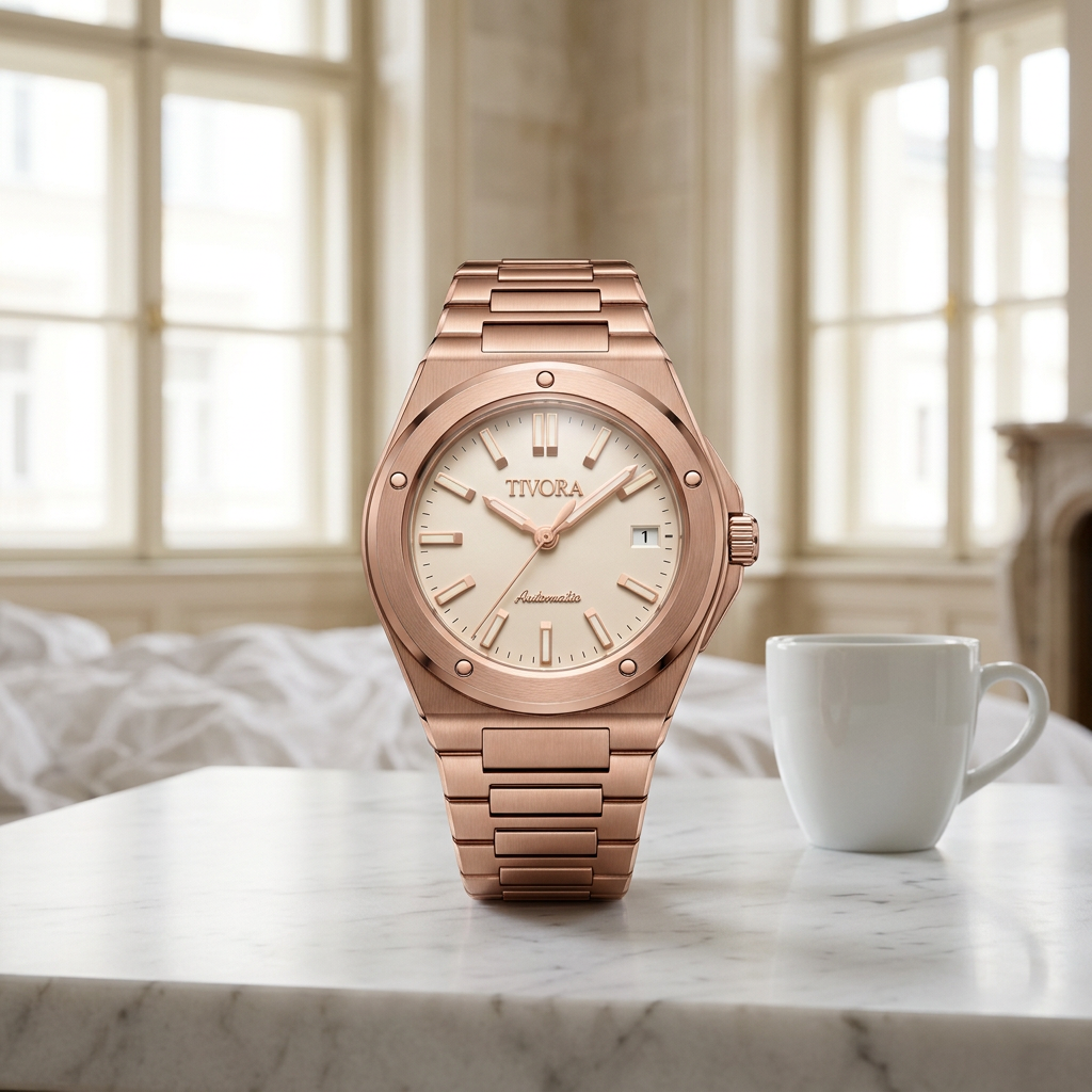 Vertex Rose Steel Champagne Dial – front view