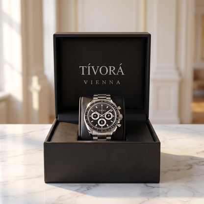 Veyron Argent Steel Onyx Dial – in the TÍVORÁ box