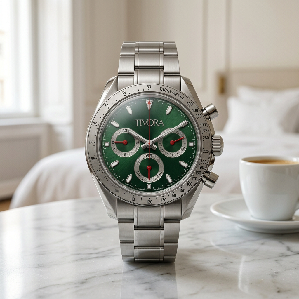 Veyron Argent Steel Race Emerald Dial – front view