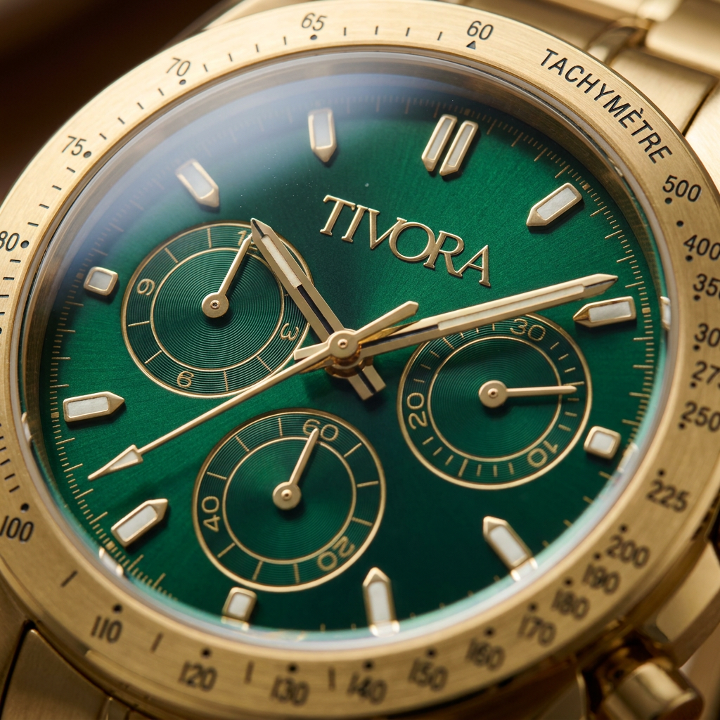 Veyron Aurelius Steel Emerald Dial – close-up