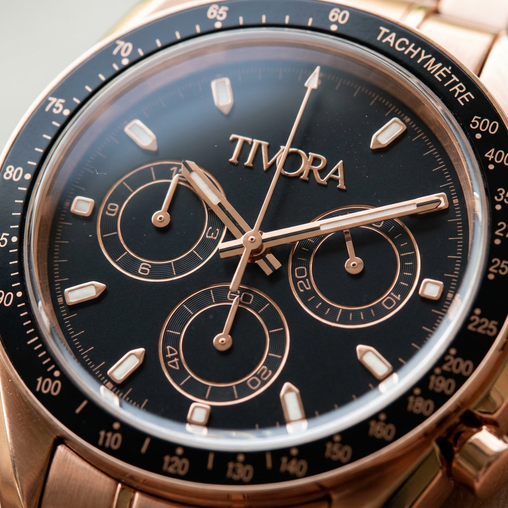 Veyron Rose Steel Onyx Dial – close-up