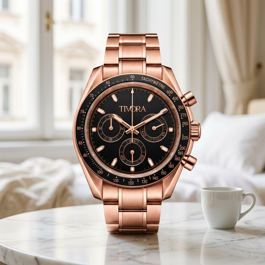 Veyron Rose Steel Onyx Dial – front view